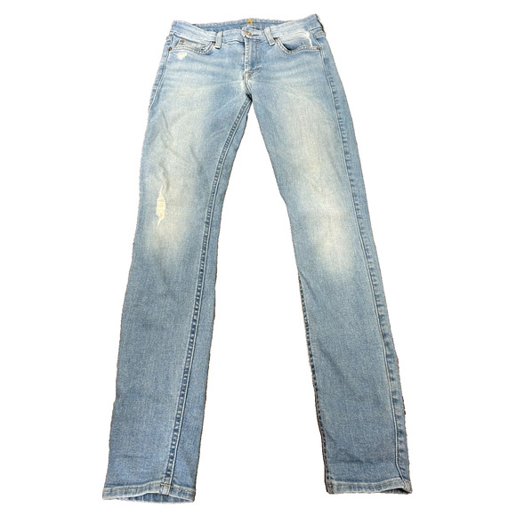 7 For All Mankind Womens Light Wash Blue Denim Mid Rise The Skinny Jeans Size 27 - Picture 1 of 11
